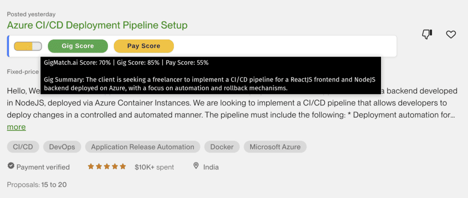 GigMatch.ai Match Score feature screenshot